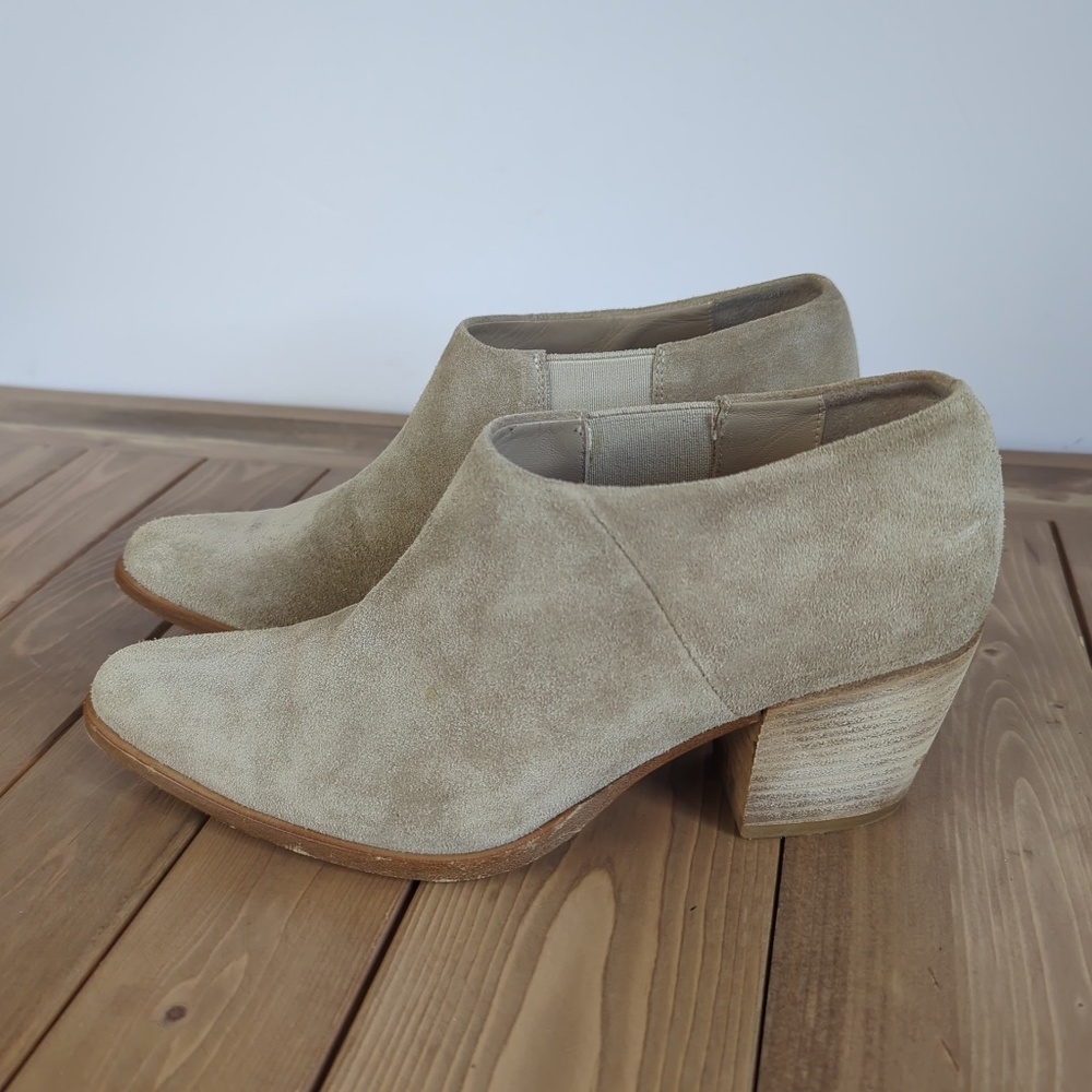 Vince Beige Suede Low Block Heel Ankle Booties